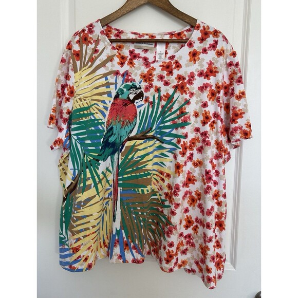 Alfred Dunner Womens Shirt Size 3x Plus Parrot Bird Tropical Leaves Embellished - Picture 1 of 9